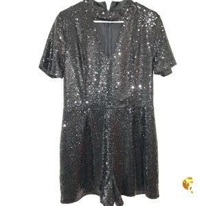 Black sequence v-cut romper